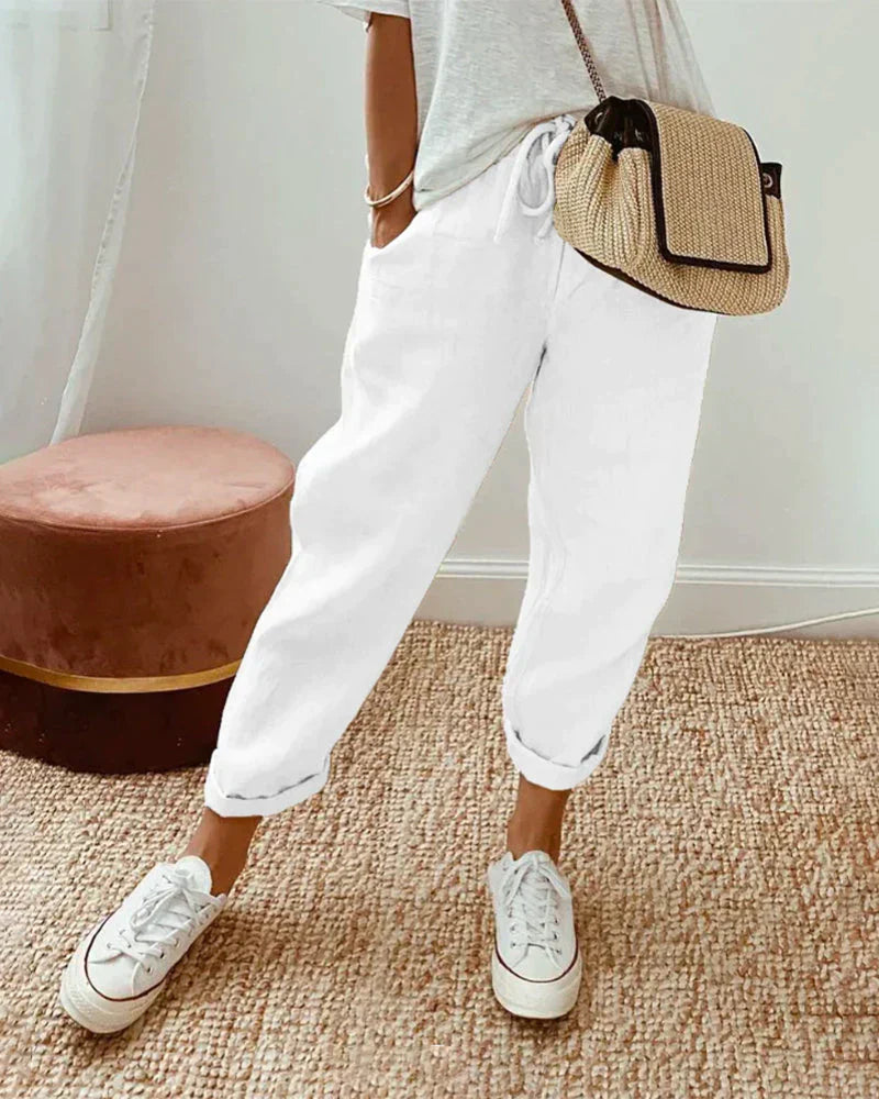 Women's Relaxed Linen Trousers — Elegant Wide-Leg Trousers for Summer & Holiday Wear in Classic Colours | Koossa