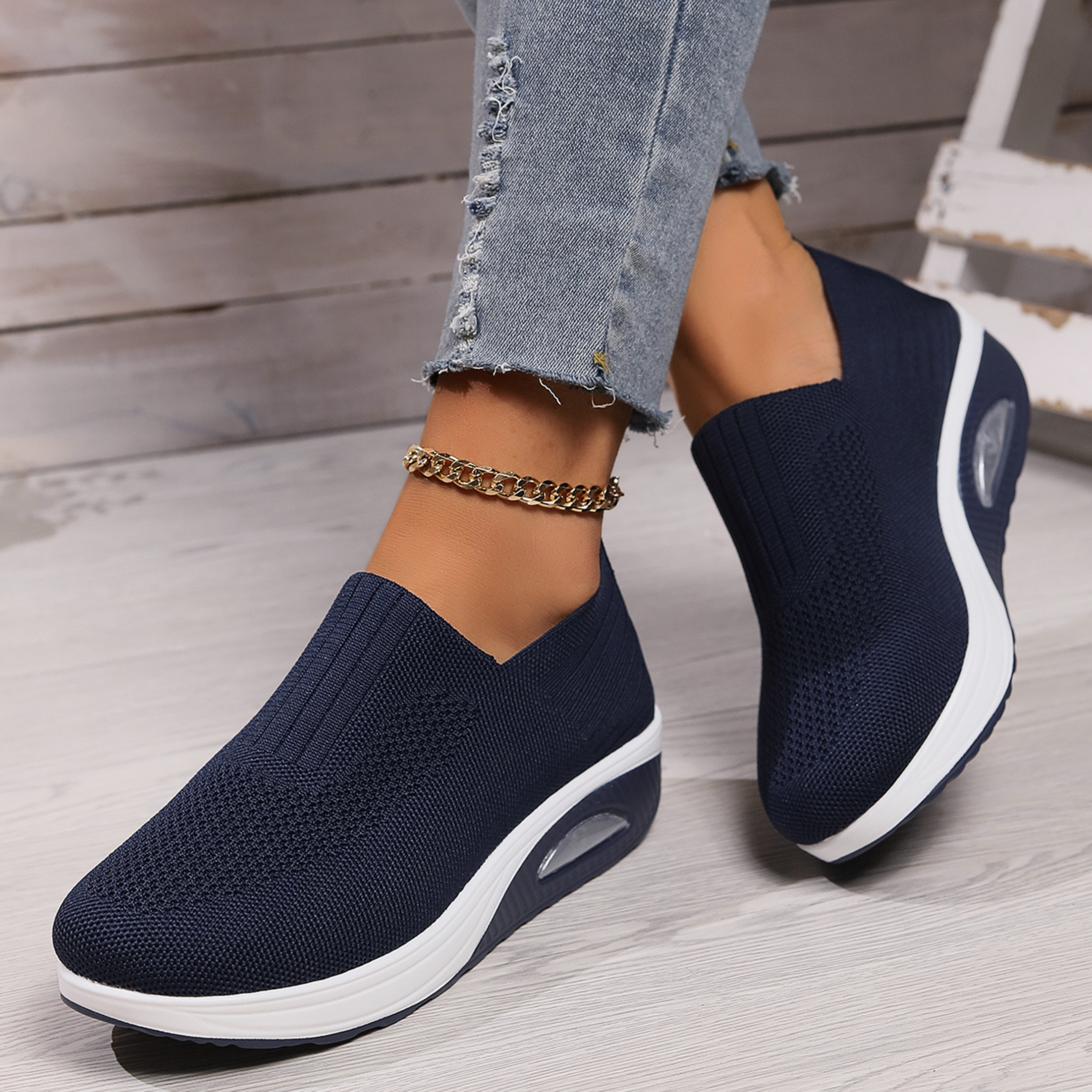 Women's Slip-On Wedge Trainers with Stretch Mesh Upper — Comfortable Everyday Trainers for Active Casual Wear | Koossa
