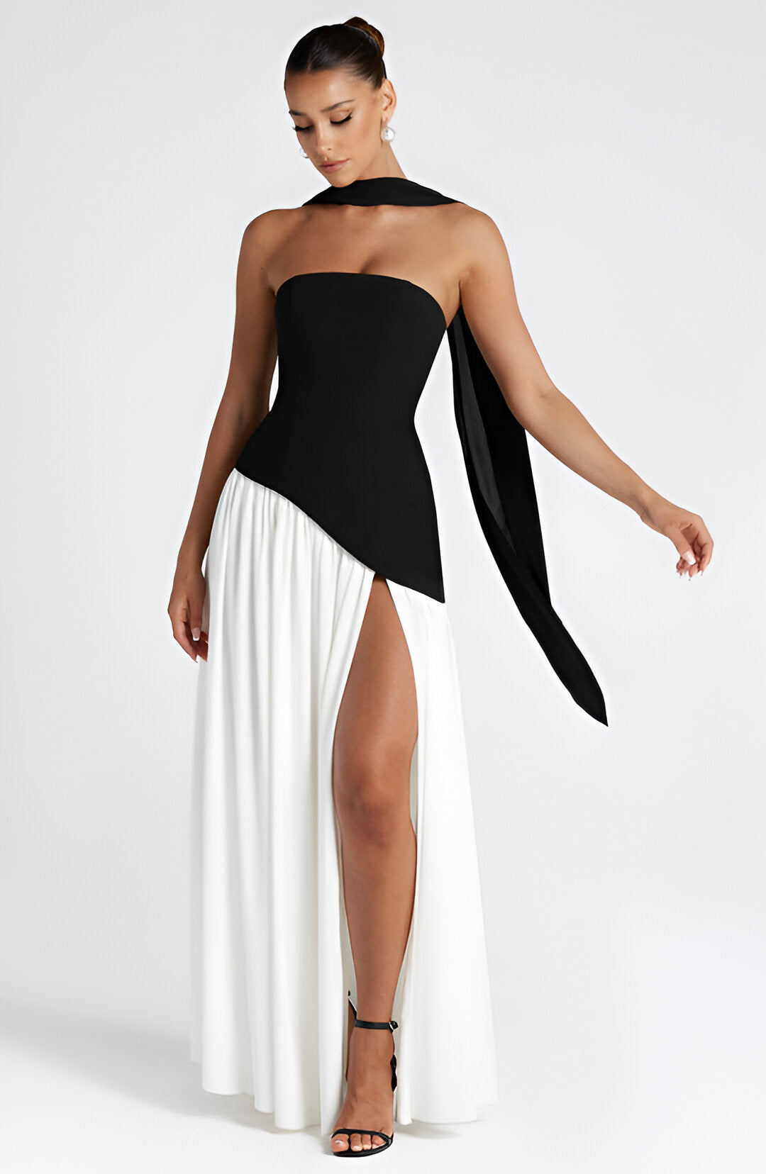 Women's Backless Maxi Dress with Delicate Straps — Elegant Evening Dress for Summer Occasions & Special Events | Koossa