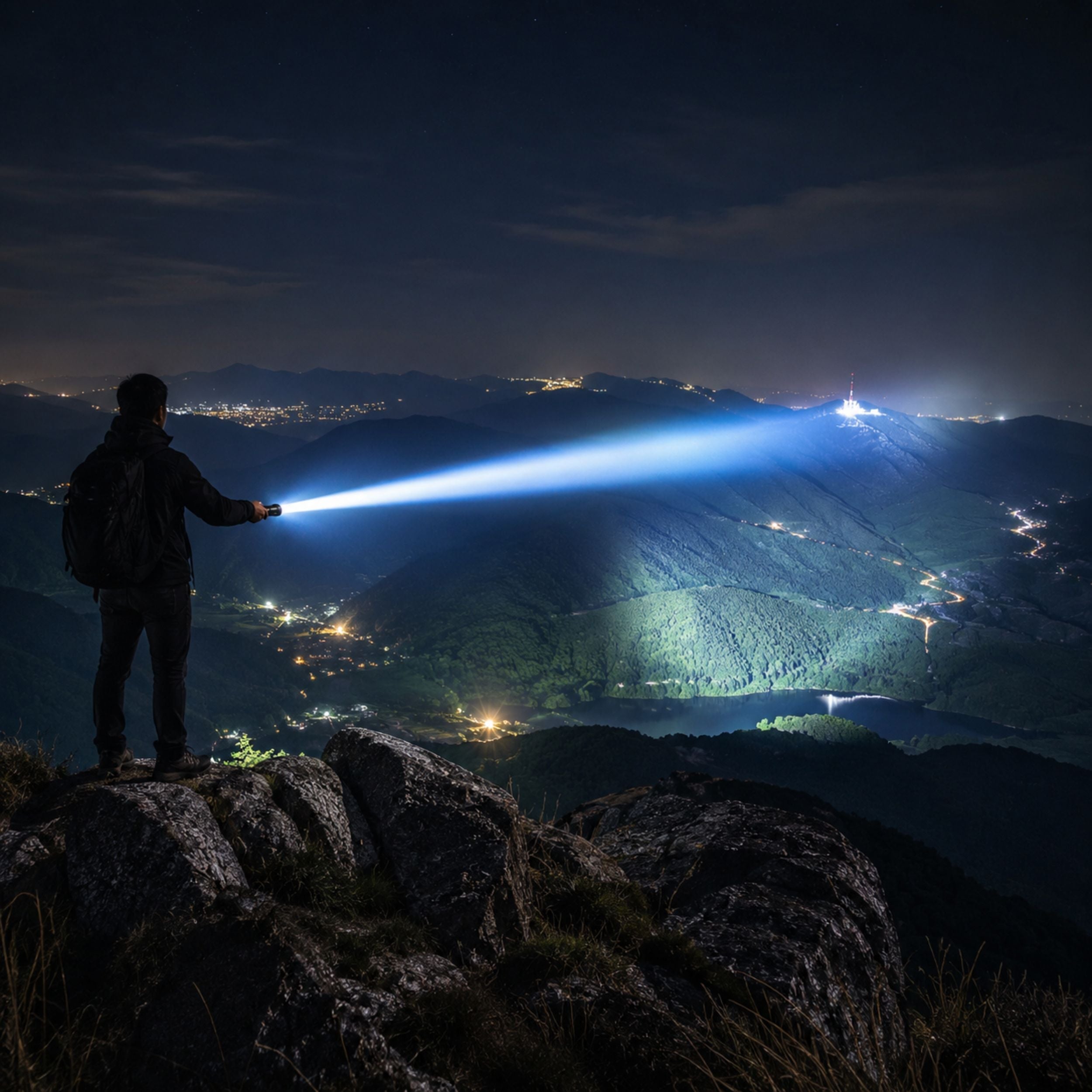 Lampe torche tactique rechargeable LED ultra-puissante étanche avec écran LCD fonction powerbank camping randonnée | Koossa