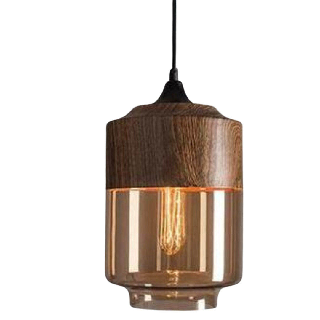 Suspension en Verre Teinté et Métal Effet Bois – Éclairage Ambiance Scandinave Douce pour Salon et Salle à Manger | Koossa