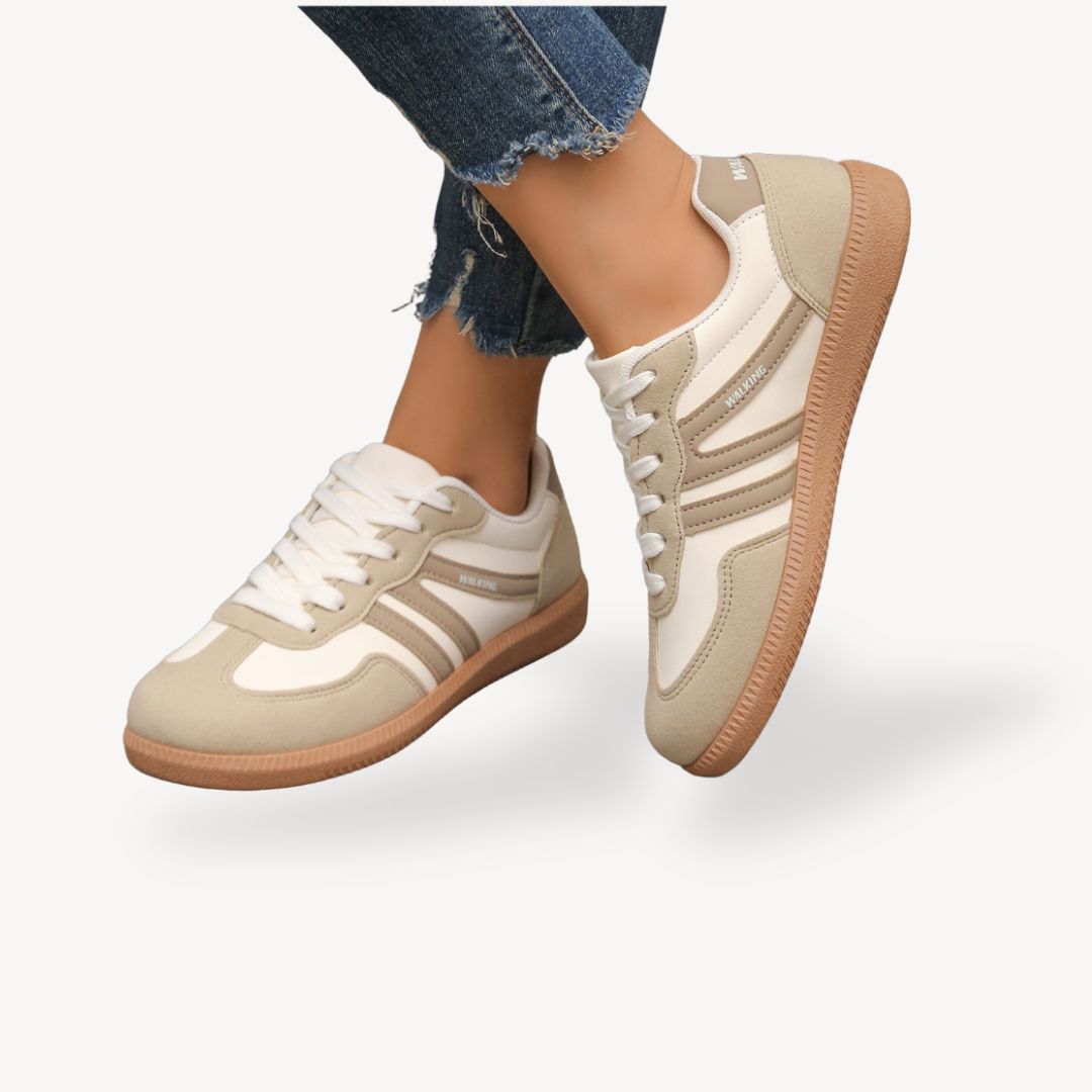 Women's Lace-Up Trainers with Retro Gum Sole in Brown Beige Khaki Grey Black for Everyday Comfort Casual Styling Lightweight Sneakers | Koossa