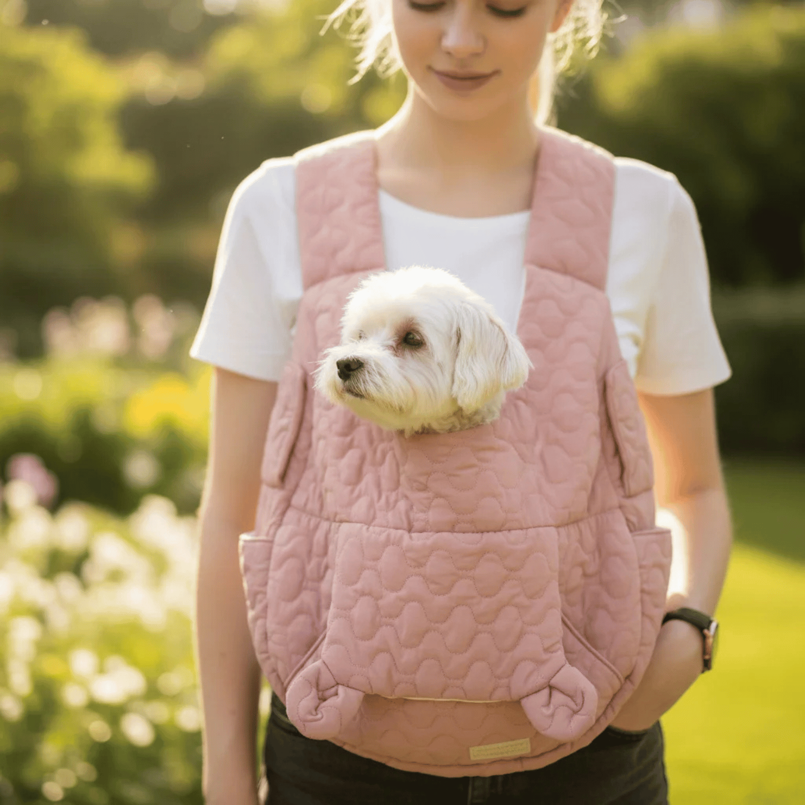 Dog Sling Carrier Quilted Front Pouch Small Pet Bag Hands-Free Shoulder Strap Travel | Koossa