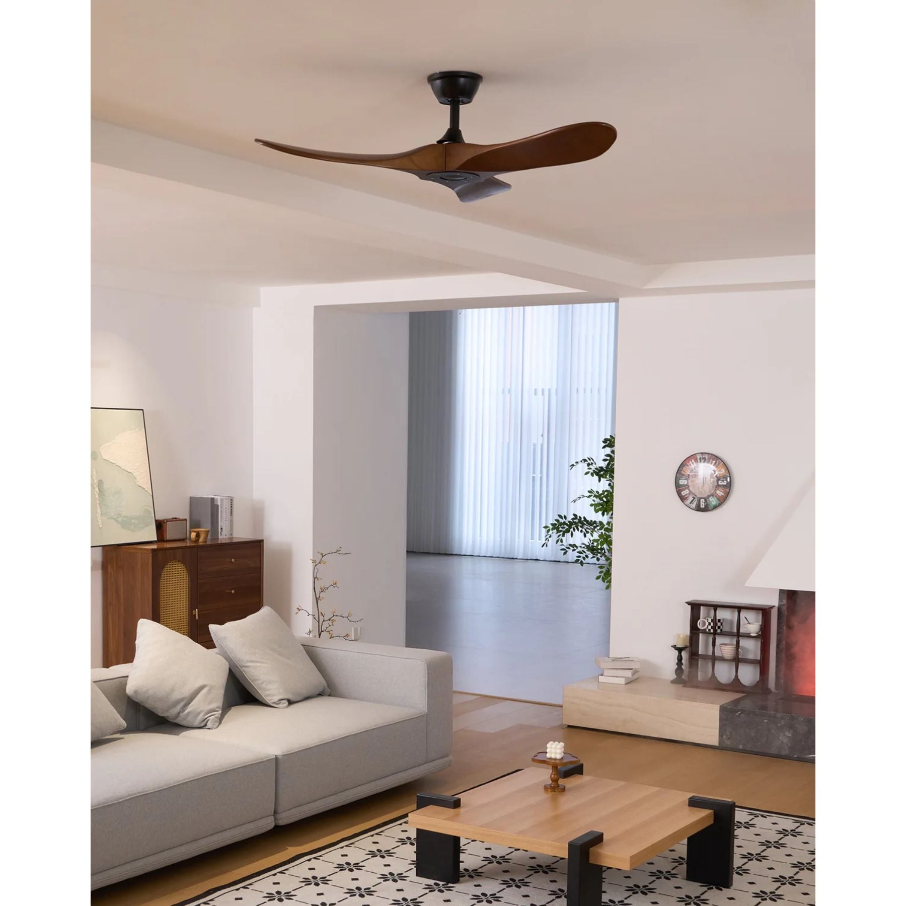 Ventilateur de Plafond Bois Naturel 6 Vitesses Silencieux Design Moderne Salon Chambre Circulation Air | Koossa