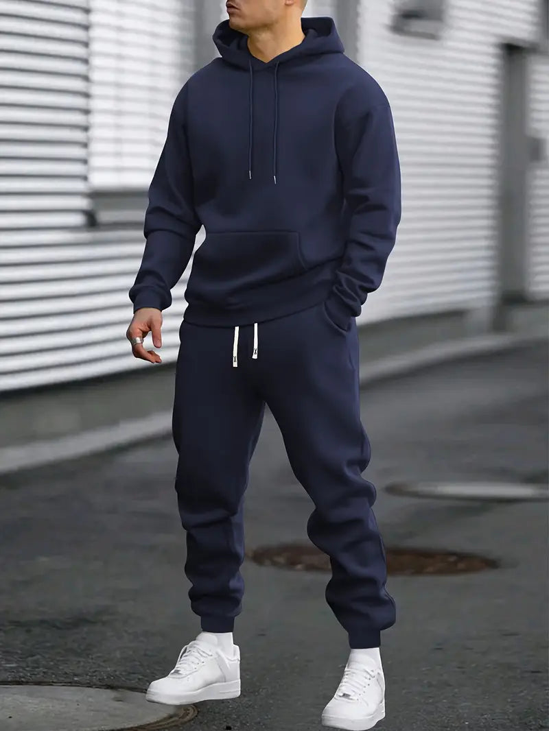 Men's Cotton-Blend Tracksuit with Hooded Top and Tapered Joggers in Grey, Black & Khaki | All-Day Comfort for Active Leisure | Koossa
