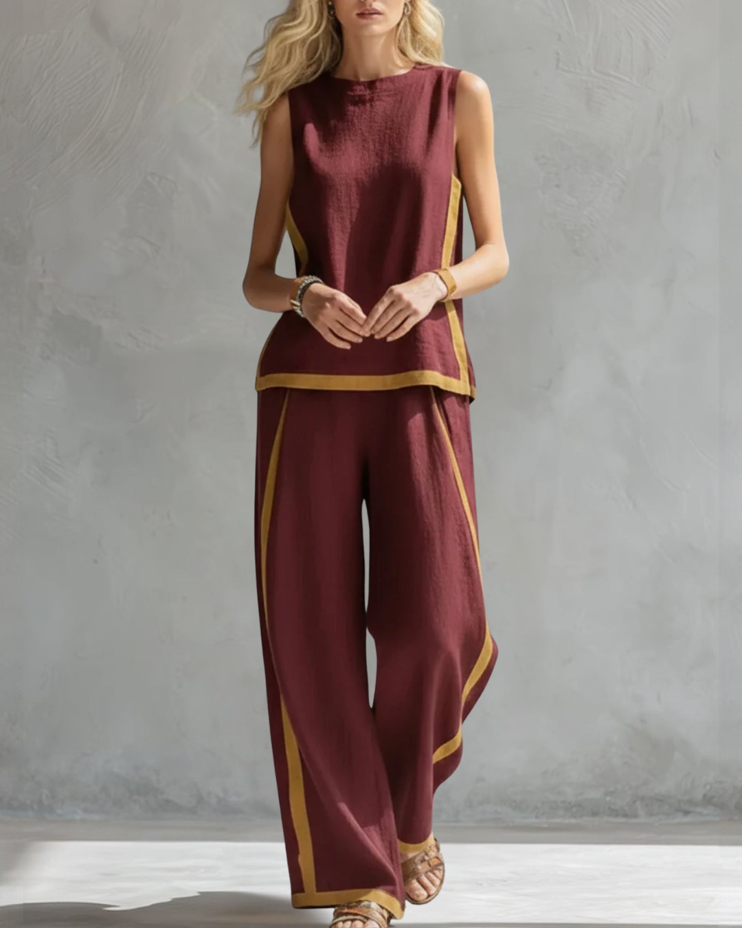 Women's Sleeveless Top and Wide-Leg Trouser Co-ord in Six Colours for Work and Leisure | Koossa