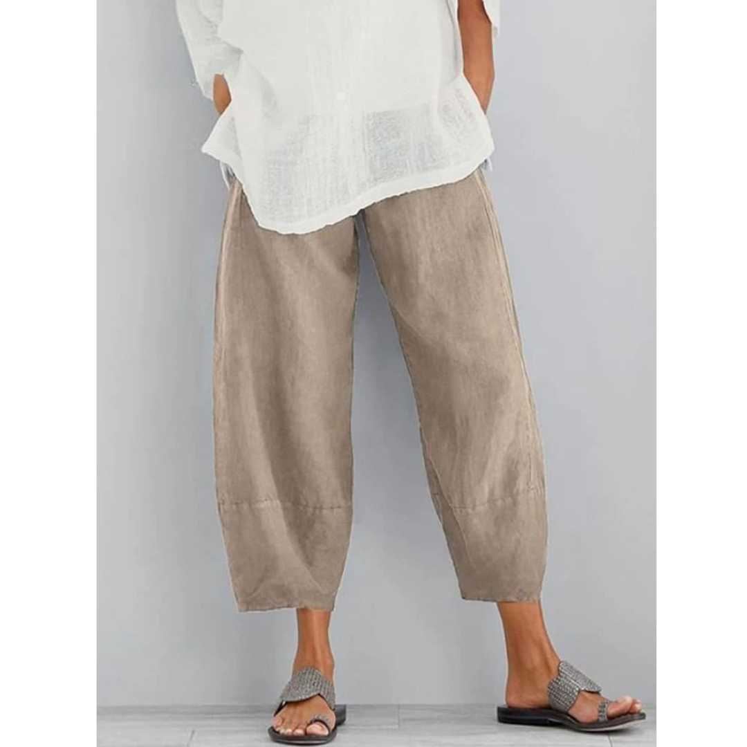 Women's Linen Leisure Trousers in Khaki, Black & Blue — Elegant High-Waist Wide Leg Trousers for Everyday Wear | Koossa