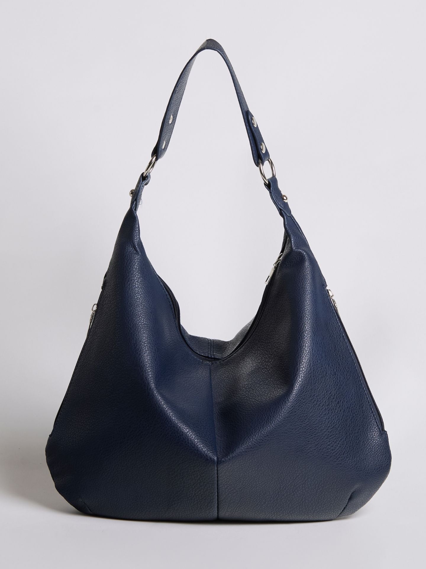 Slouchy Hobo Bag in Vegan Leather with Metal Ring Details – Spacious Everyday Shoulder Bag with Zip Compartments | Koossa