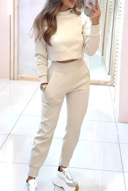 Women's Cropped Jumper & Joggers Co-ord Set in Soft Stretch Fabric for Loungewear and Relaxed Everyday Comfort | Koossa