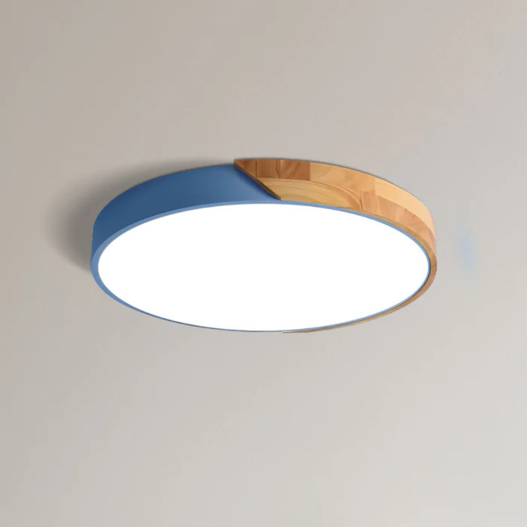 Plafonnier scandinave rond en bois naturel avec LED intégrée blanc chaud élégant pour séjour chambre couloir | Koossa