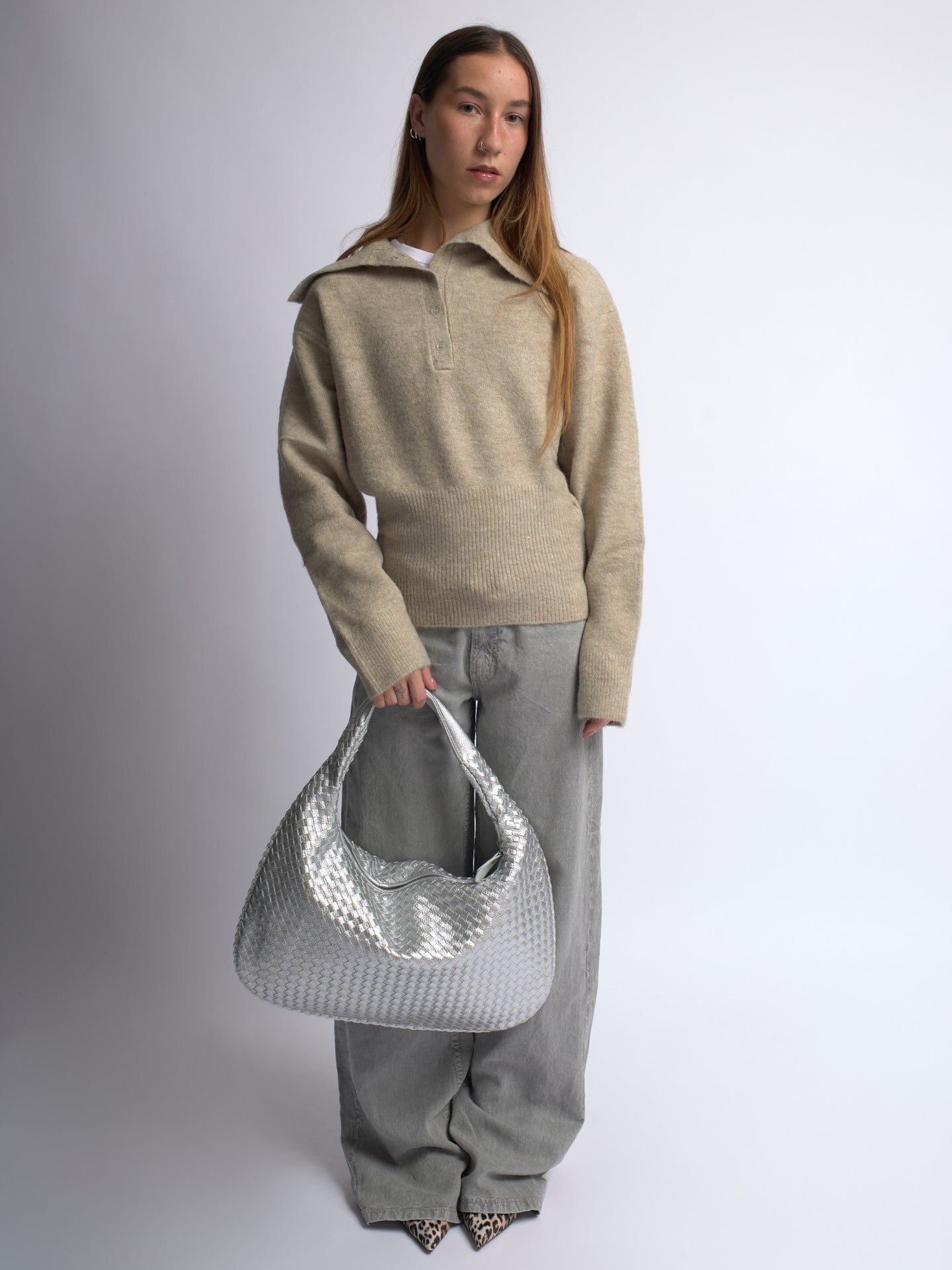 Woven Leather Hobo Bag with Soft Structure in Black, Wine Red, Sage Green & More | Koossa