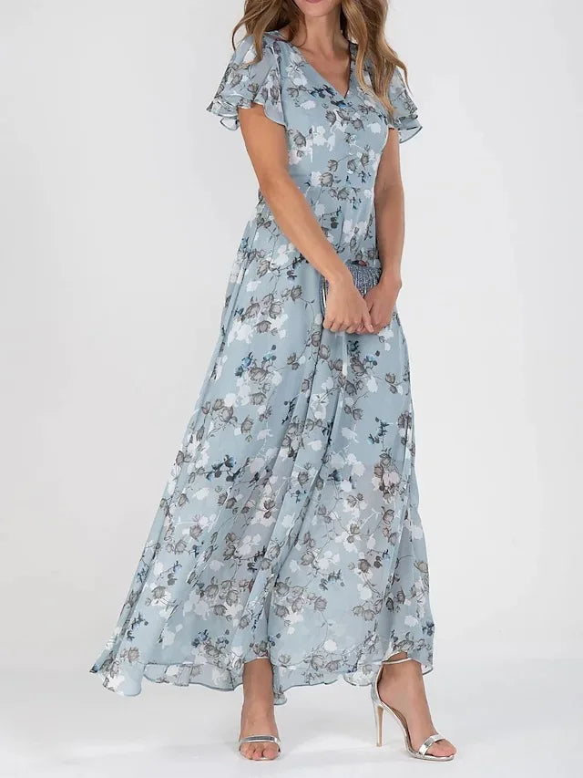 Sleeveless Floral Maxi Dress in Summer Hues for Garden Parties and Weddings | Elegant Flowing Print Dress for Special Occasions | Koossa