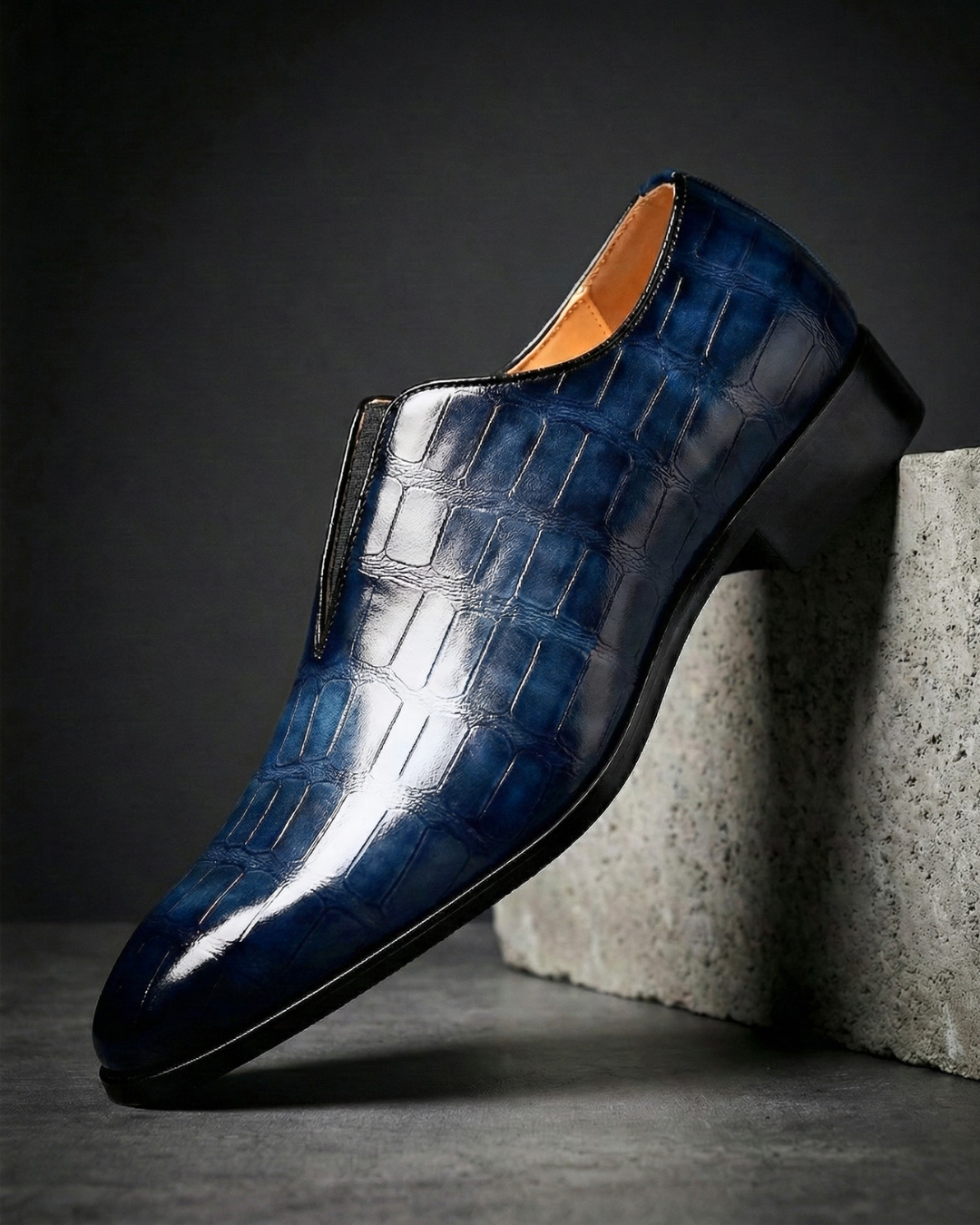 Men's Leather Loafers with Embossed Crocodile Texture – Slip-On Dress Shoes for Office, Business & Formal Occasions | Lonoma