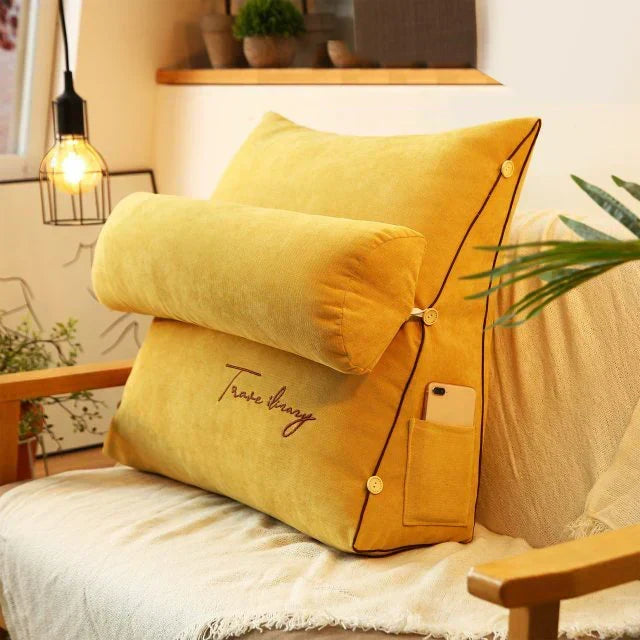 Triangular Back Support Cushion with Side Pocket for Bed and Couch – Ergonomic Wedge Pillow for Reading, TV Watching, Lumbar & Neck Relief | Lonoma