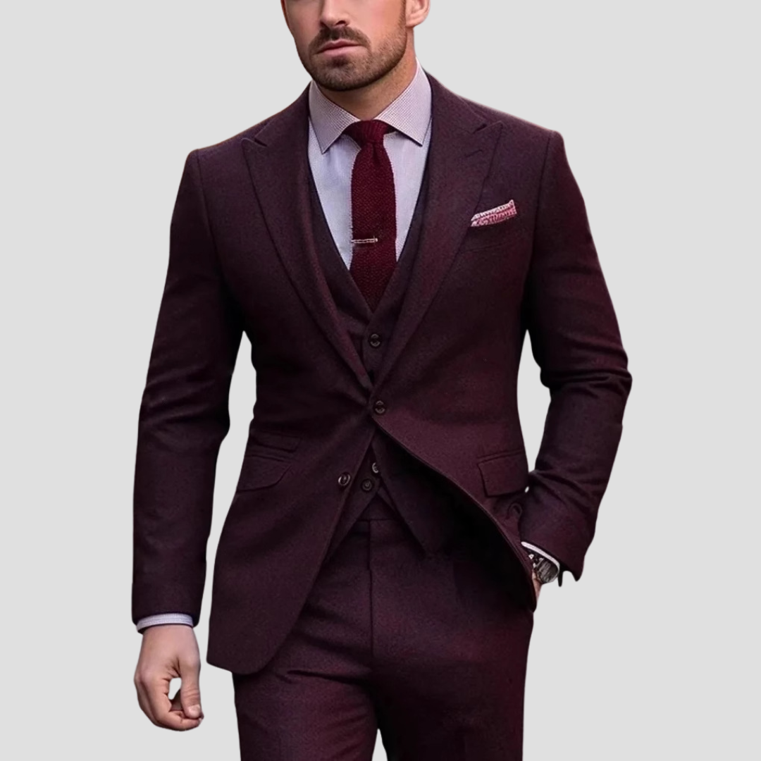 Three-Piece Tailored Suit with Waistcoat, Blazer and Trousers in Six Refined Colours for Weddings and Formal Occasions | Koossa