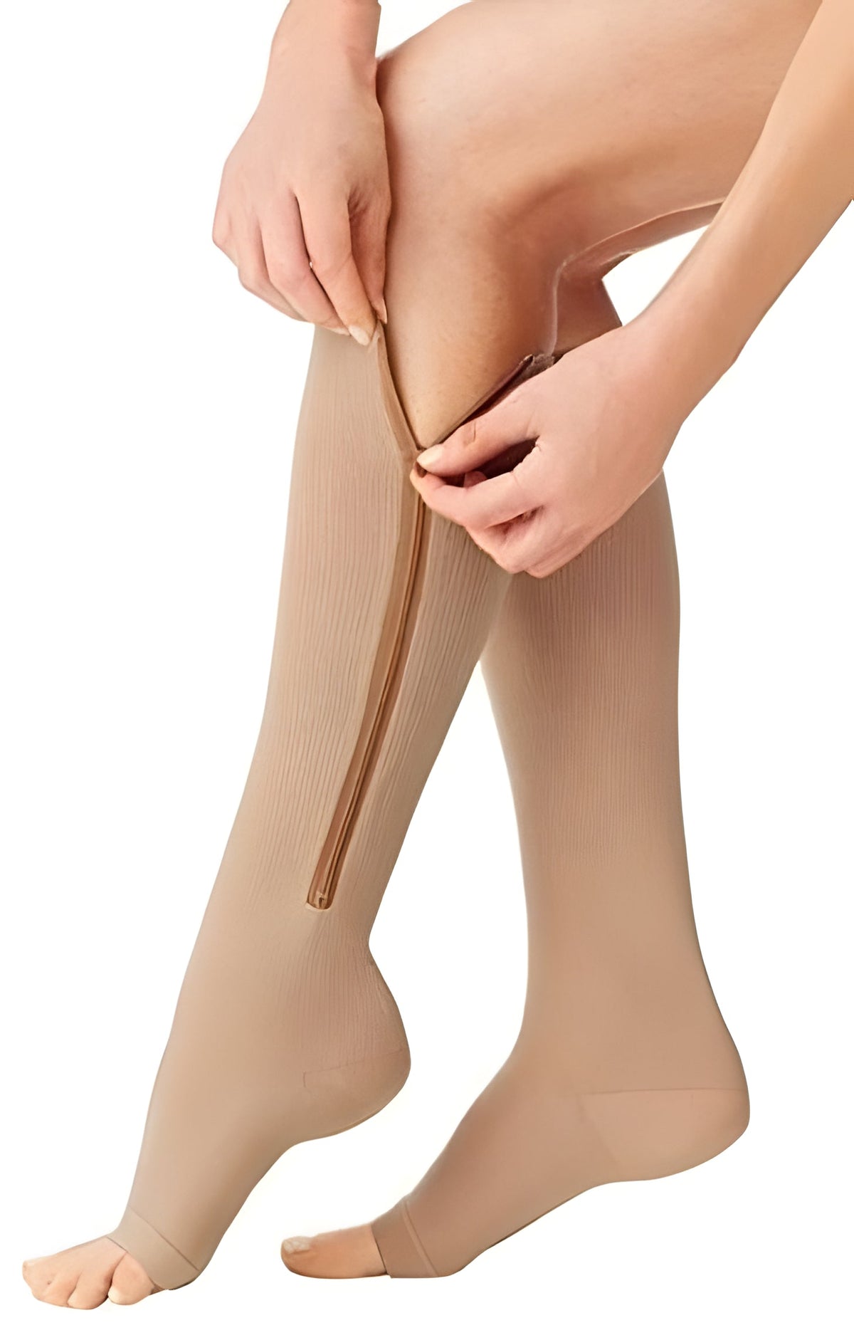 Open-Toe Compression Socks with Zipper, Knee High 20-30 mmHg Firm Support Stockings for Women and Men, Standing, Travel, Work | Lonoma