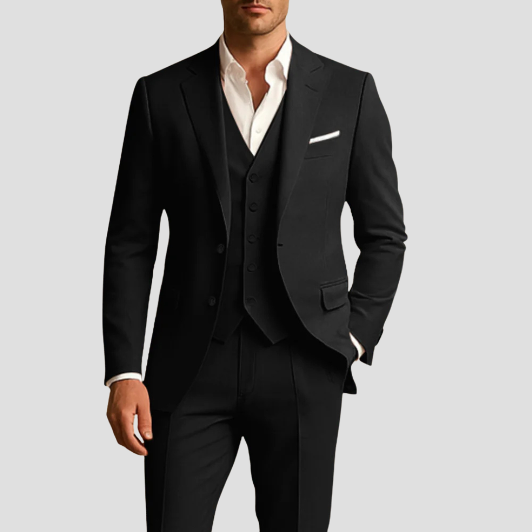 Three-Piece Tailored Suit | Single-Breasted Blazer, Waistcoat & Trousers | Formal & Wedding Attire for Gentlemen | Classic Slim Silhouette in Six Elegant Shades | Koossa