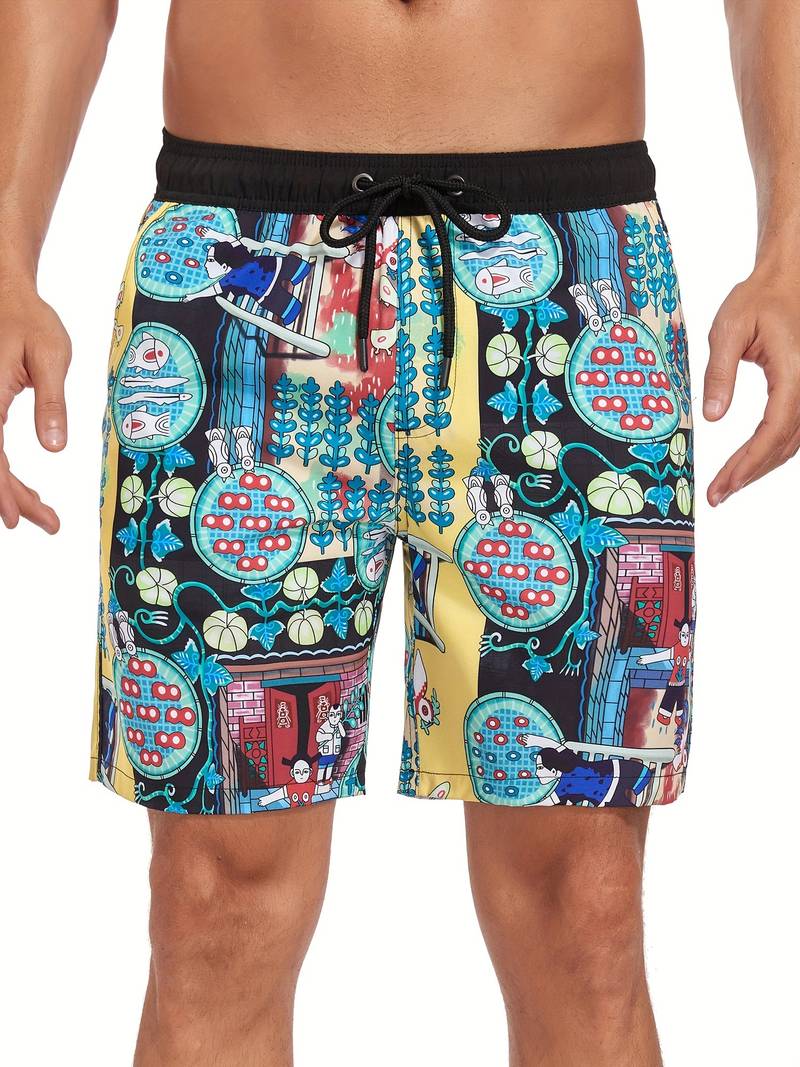 Men's Quick-Dry Swim Shorts in Lightweight Fabric | Relaxed Fit Mid-Thigh Beach Trunks with Elasticated Drawstring Waist and Side Pockets for Holiday Swimming Pool Summer | Koossa