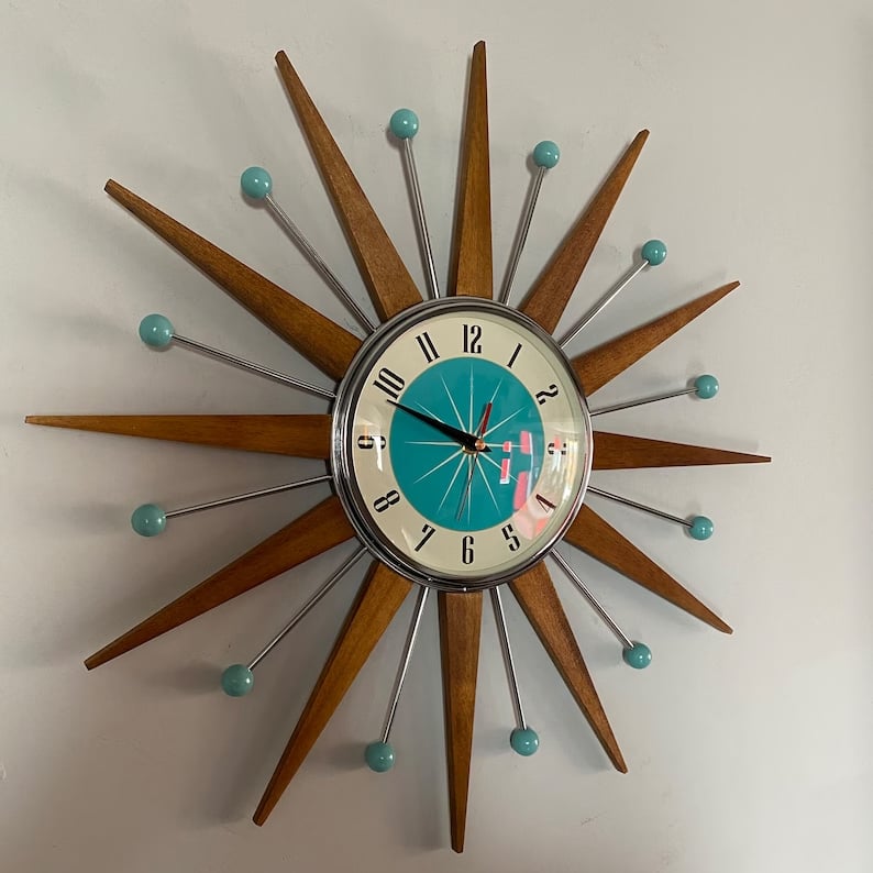 Sunburst Wall Clock 16 in, Silent Battery Operated Mid-Century Modern Decorative Clock for Living Room, Bedroom, Office & Entryway | Lonoma