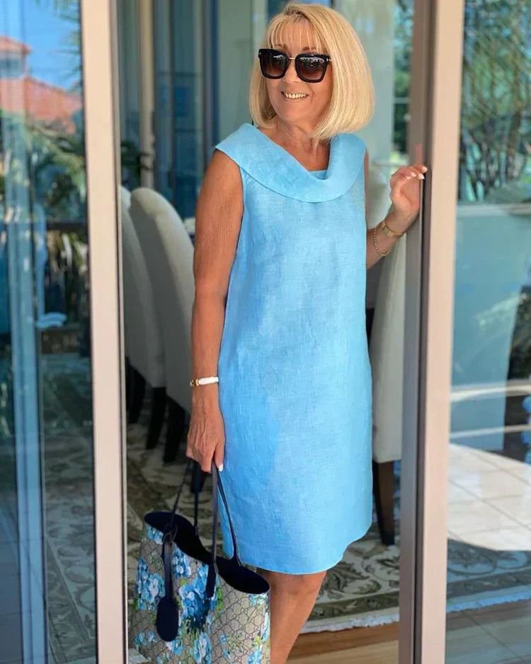 Women's Sleeveless Shift Dress with Round Neckline and Side Pockets – Effortless Day-to-Evening Elegance for Every Season | Koossa