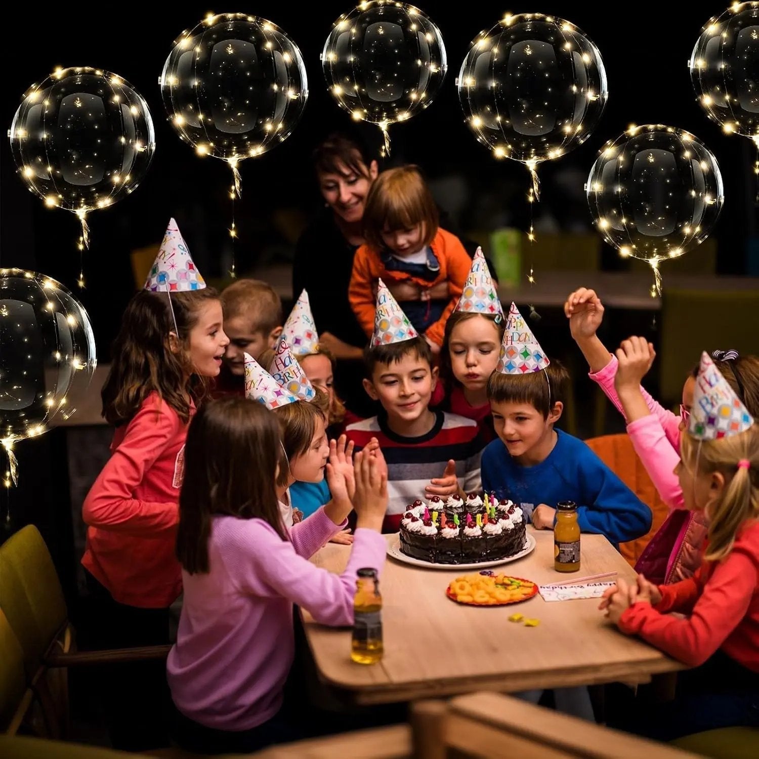 Ballons lumineux LED transparents blanc chaud 45 cm lot de 10 fil LED 3 m réutilisables latex free fête | Koossa