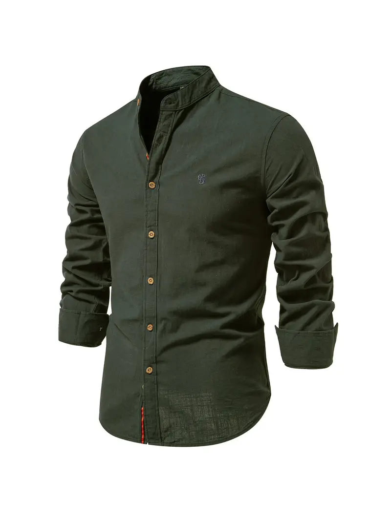 Men's Slim Fit Long Sleeve Shirt in Cotton Blend | Classic Tailored Collar | Smart Casual Workwear | Koossa