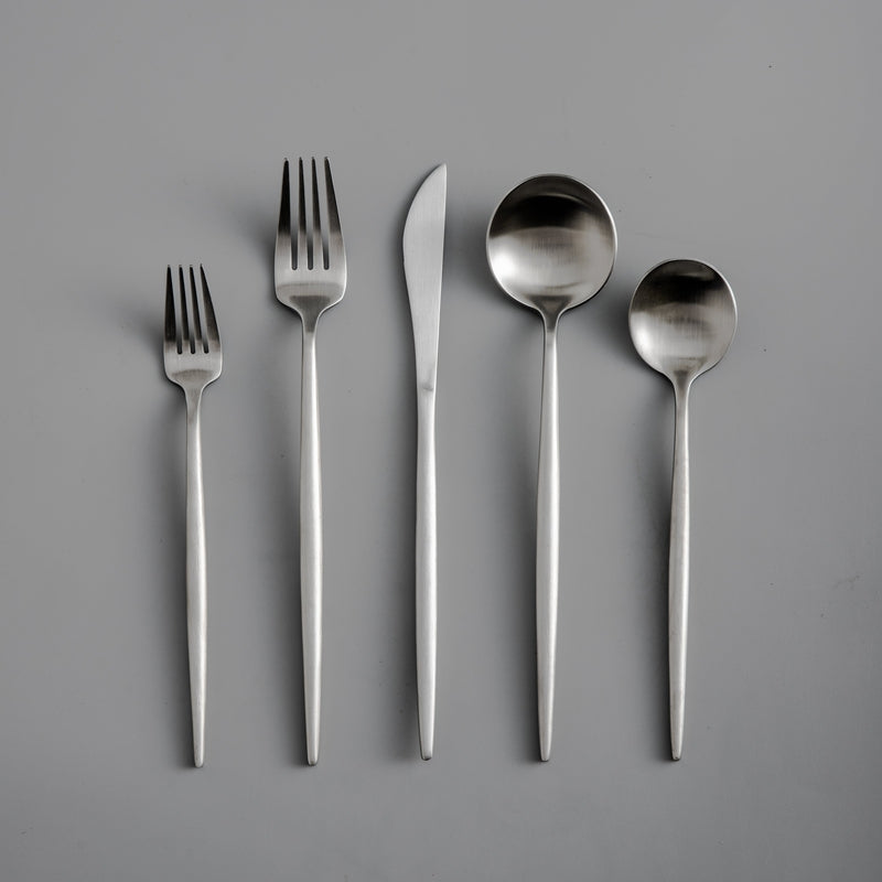 Titanium-Coated 18/10 Stainless Steel Flatware Set, Matte Silverware Service for 4 to 16, Dishwasher-Safe Forks, Knives & Spoons | Lonoma