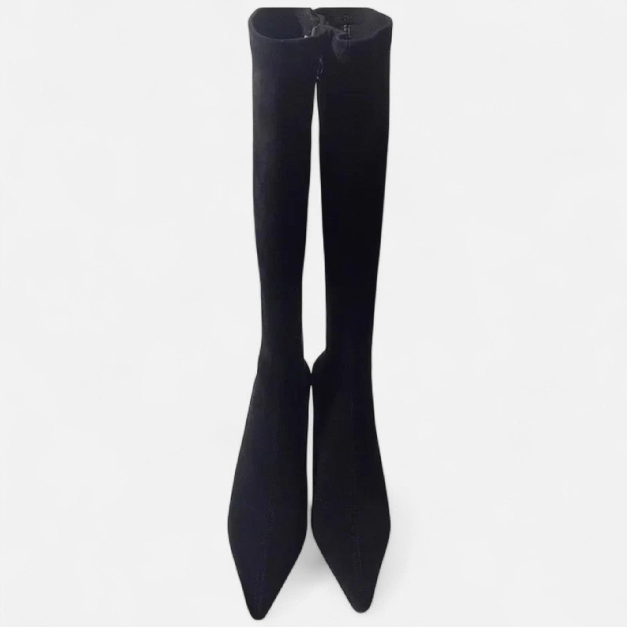 Women's Pointed-Toe Knee-High Heeled Boots in Suede | Sleek Silhouette | Comfortable Side Zip | Perfect for Evening and Office | Autumn Winter Footwear | Koossa