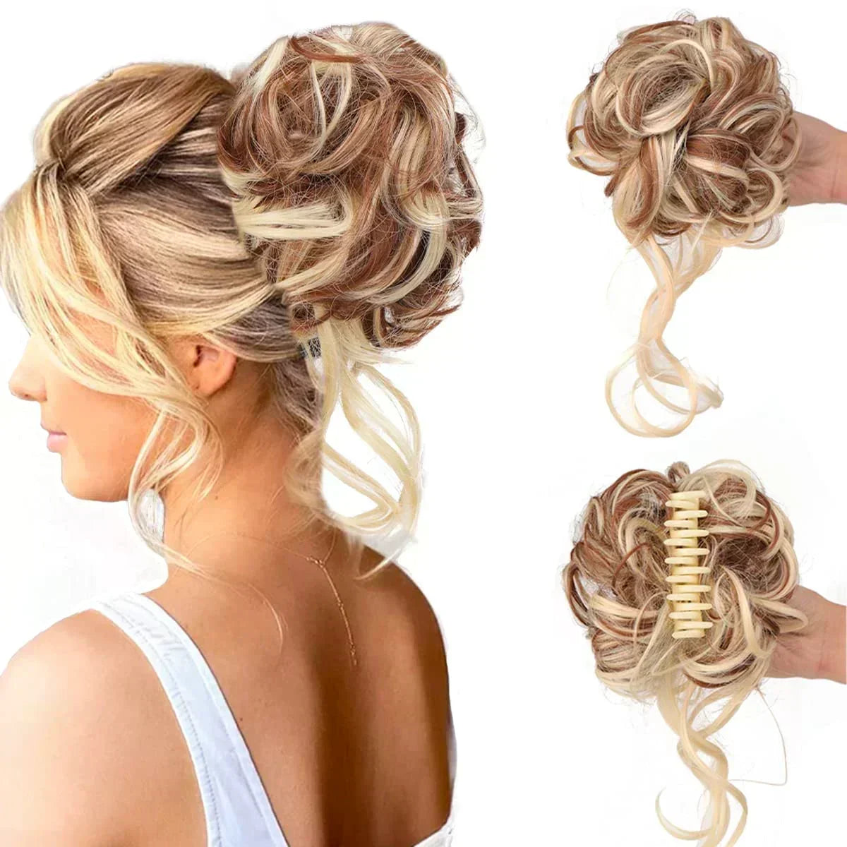 Clip-In Messy Bun Hair Extension, Curly Synthetic Updo Hairpiece for Women, Scrunchie Chignon for Everyday, Weddings & Parties | Lonoma