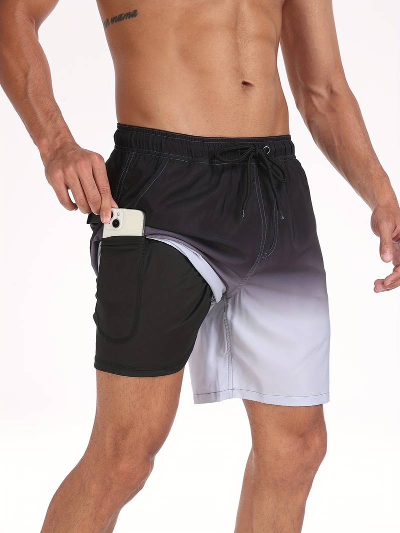 Men's Quick-Dry Swim Shorts in Lightweight Fabric | Relaxed Fit Mid-Thigh Beach Trunks with Elasticated Drawstring Waist and Side Pockets for Holiday Swimming Pool Summer | Koossa