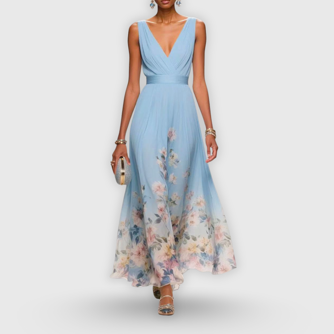 Women's Sleeveless Floral Print Midi Dress in Soft Pastel Tones for Garden Parties and Summer Events | Lightweight Cotton Blend | Classic Feminine Silhouette | Koossa