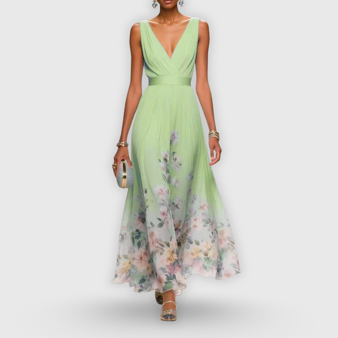Women's Sleeveless Floral Print Midi Dress in Soft Pastel Tones for Garden Parties and Summer Events | Lightweight Cotton Blend | Classic Feminine Silhouette | Koossa