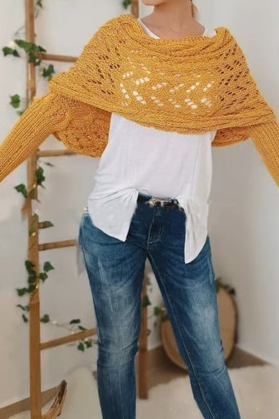 Women's Off-Shoulder Knit Shrug — Open-Weave Layering Wrap for Autumn & Winter Casual Elegance | Koossa