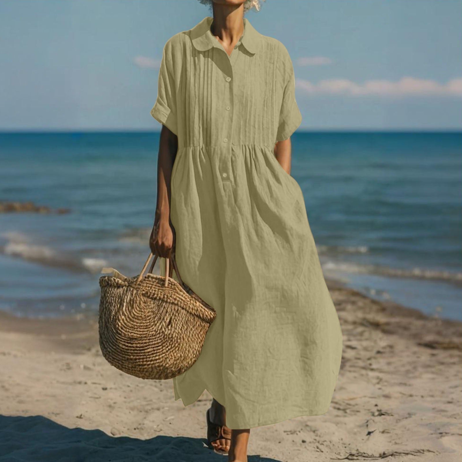 Cotton Collared Shirt Dress with Button Front in Ten Classic Colours for Spring and Summer Occasions | Koossa