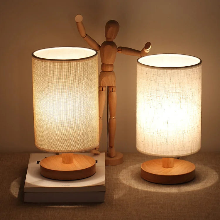 Bamboo & Linen Table Lamp, Dimmable LED Touch Bedside Lamp, 3 Color Temperatures, USB Powered Nightstand Desk Light, Scandinavian | Lonoma