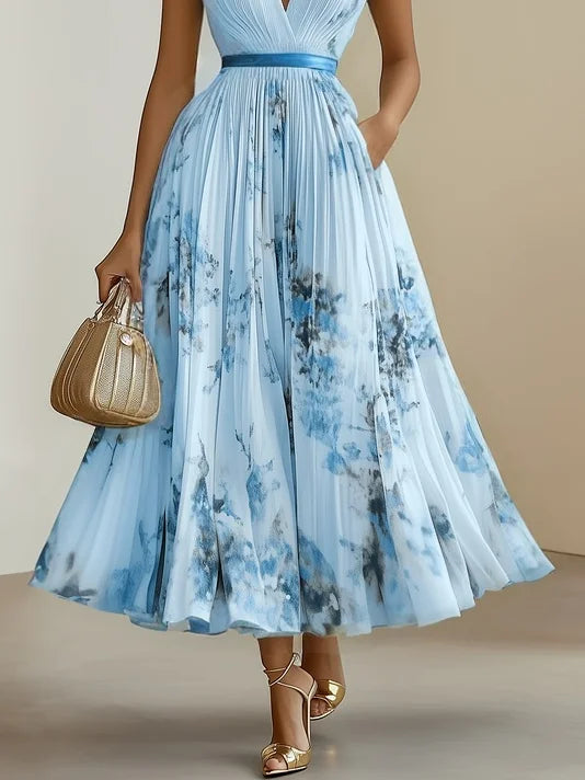 Women's Sleeveless Wrap Maxi Dress with V-Neckline in Soft Pastel Tones for Garden Parties and Summer Occasions | Koossa