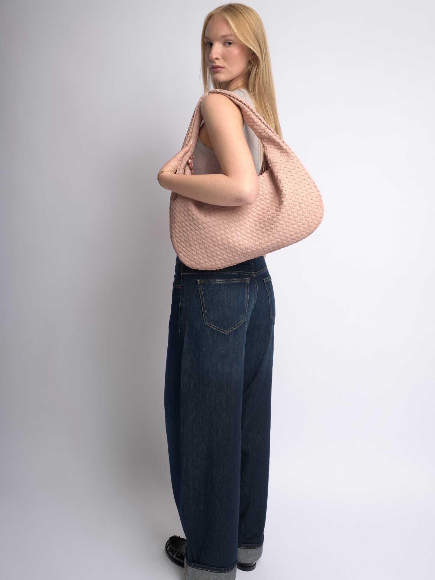 Woven Leather Hobo Bag with Soft Structure in Black, Wine Red, Sage Green & More | Koossa