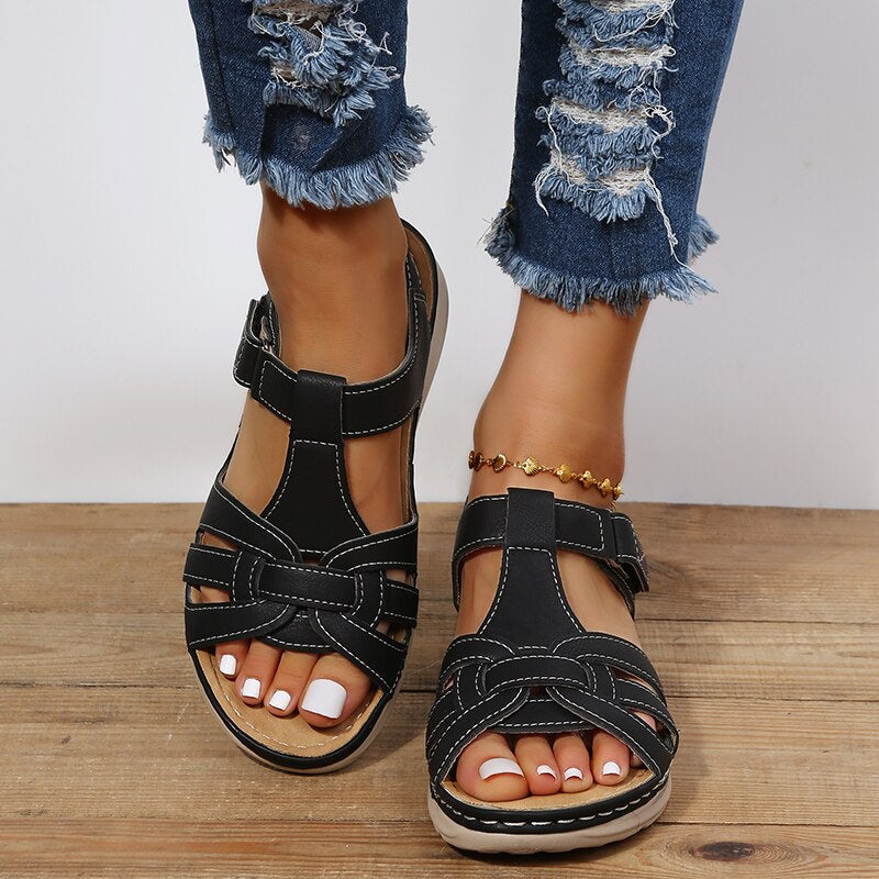 Contoured Leather Walking Sandals for Women — Arch Support Slip-On | Koossa
