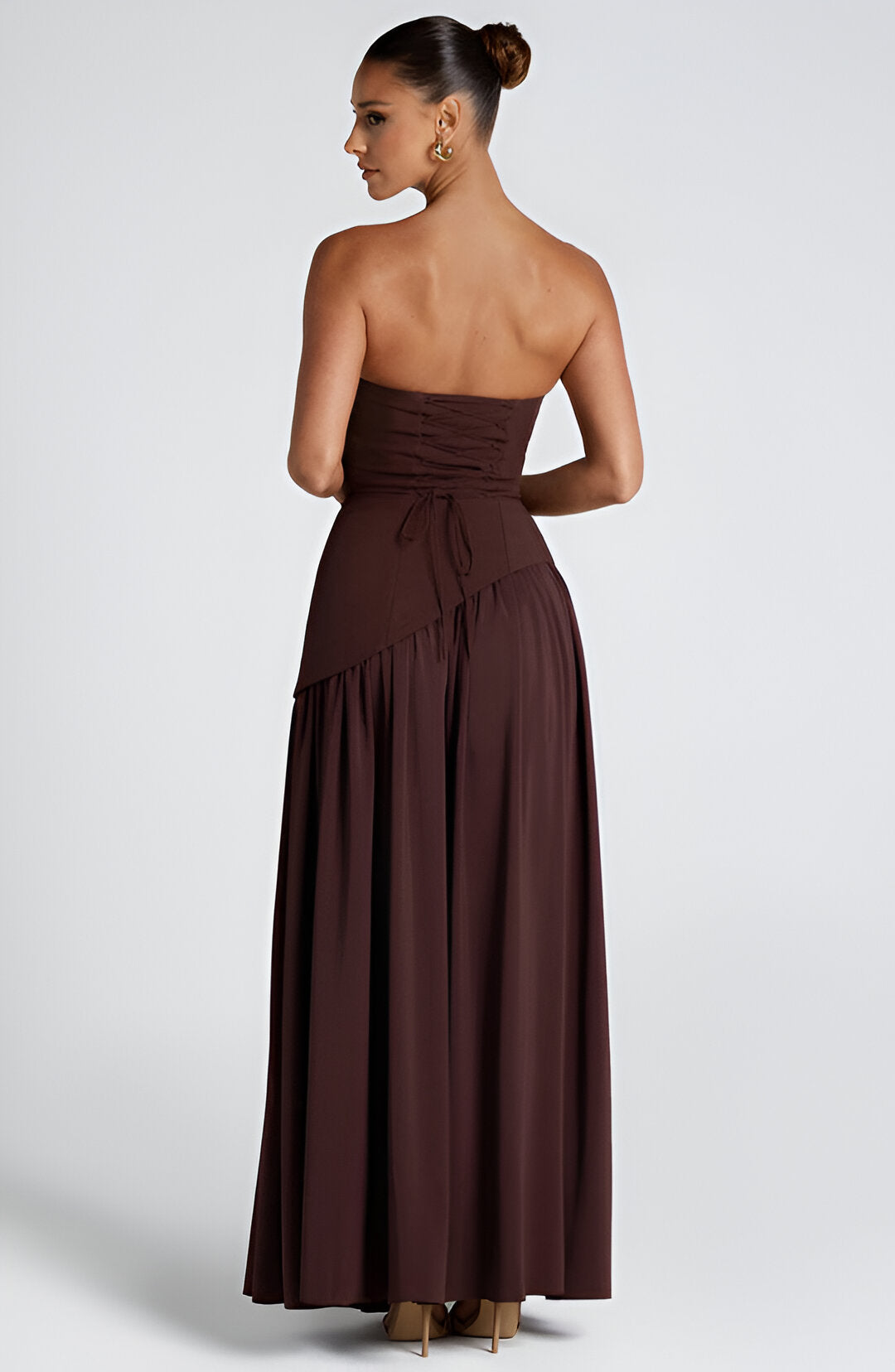 Women's Backless Maxi Dress with Delicate Straps — Elegant Evening Dress for Summer Occasions & Special Events | Koossa