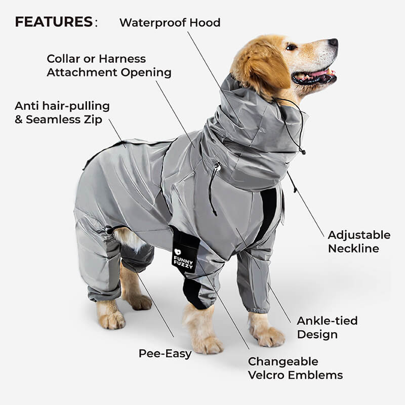Dog Raincoat Reflective Waterproof Polyester All-Around Visibility Windproof UV Protection Adjustable Dog Jacket Coat | Koossa