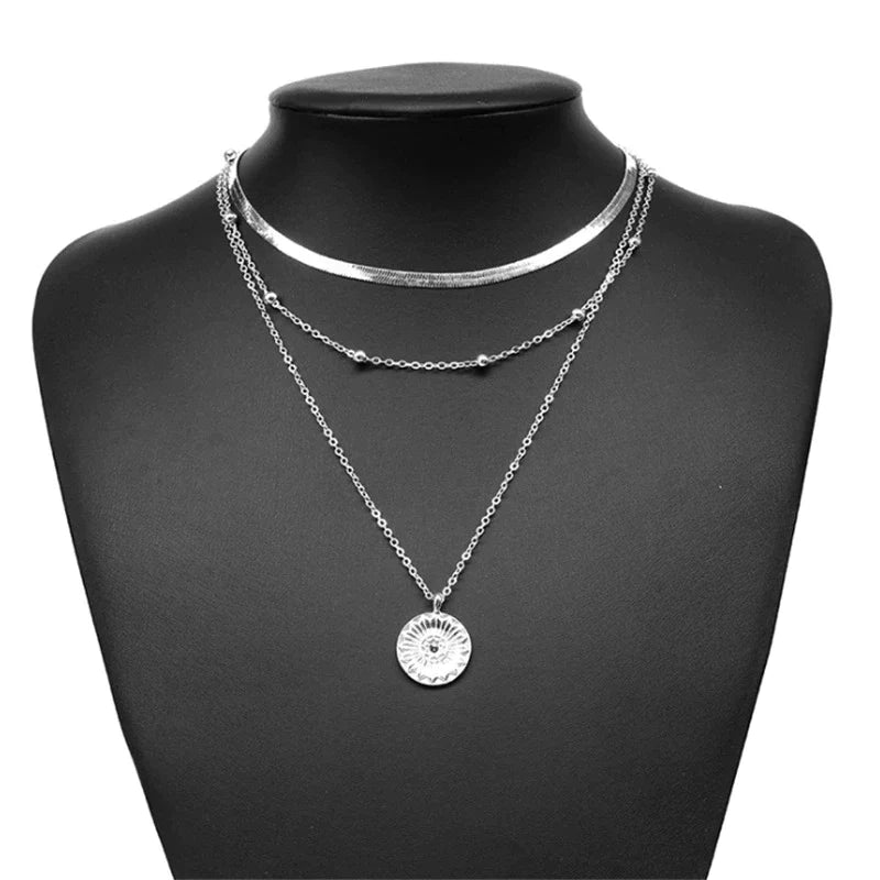 Women's Silver Triple-Strand Layered Necklace — Elegant Sterling Silver Necklace for Special Occasions | Koossa