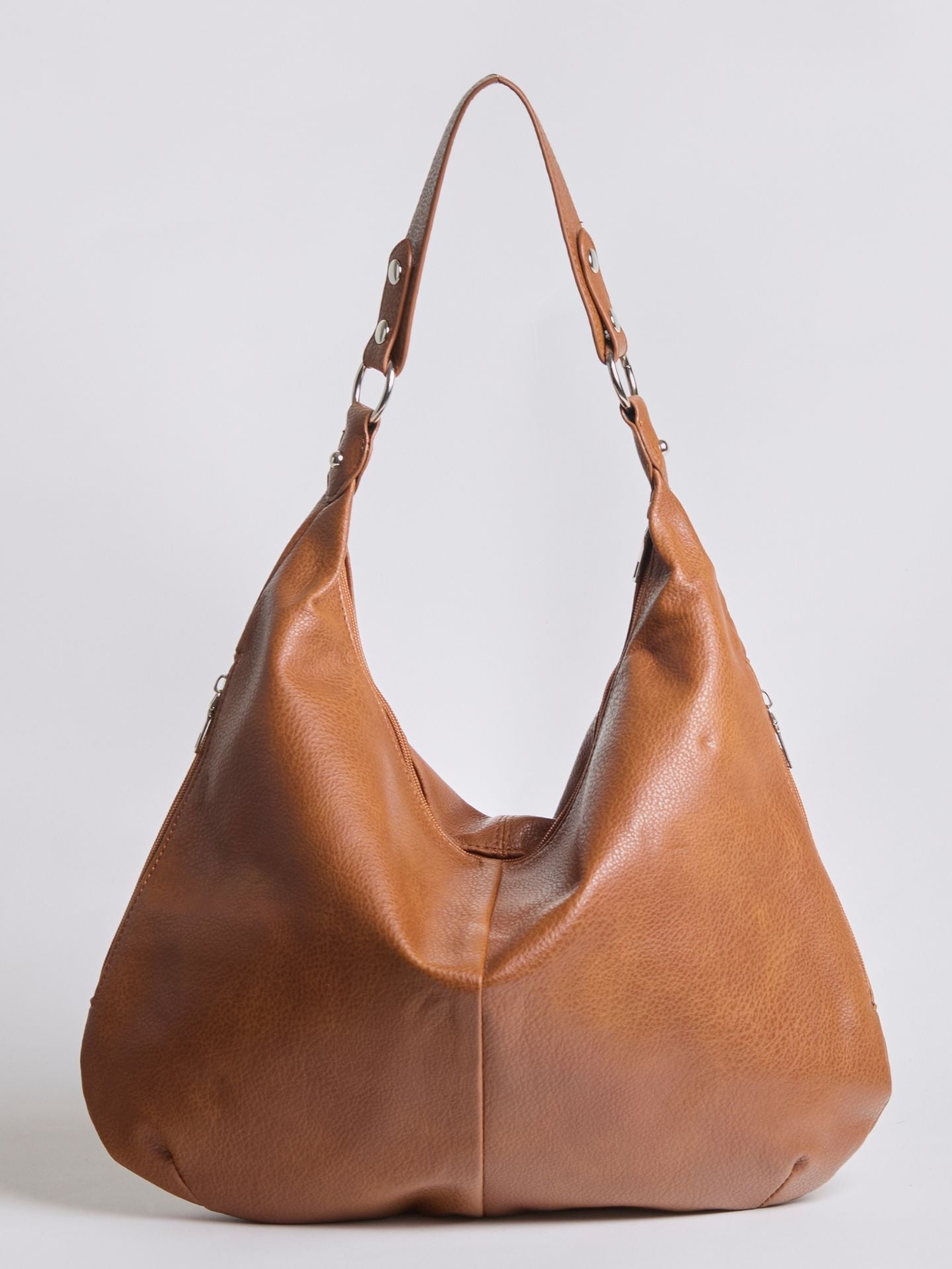 Slouchy Hobo Bag in Vegan Leather with Metal Ring Details – Spacious Everyday Shoulder Bag with Zip Compartments | Koossa