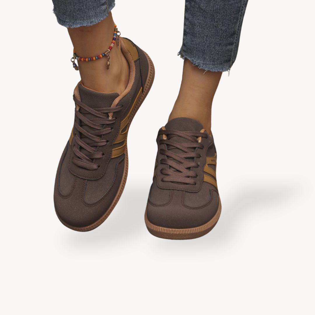 Women's Lace-Up Trainers with Retro Gum Sole in Brown Beige Khaki Grey Black for Everyday Comfort Casual Styling Lightweight Sneakers | Koossa