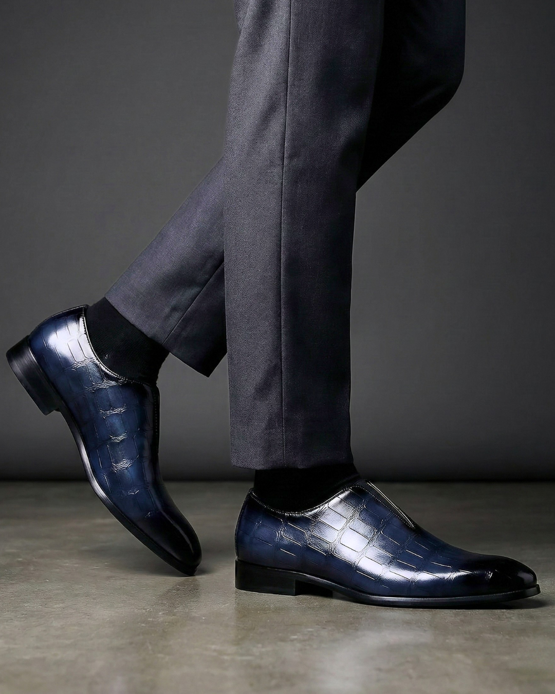 Men's Leather Loafers with Embossed Crocodile Texture – Slip-On Dress Shoes for Office, Business & Formal Occasions | Lonoma