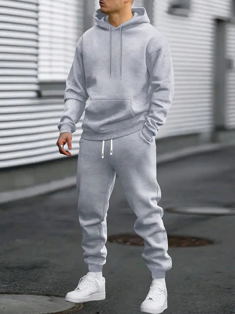Men's Cotton-Blend Tracksuit with Hooded Top and Tapered Joggers in Grey, Black & Khaki | All-Day Comfort for Active Leisure | Koossa