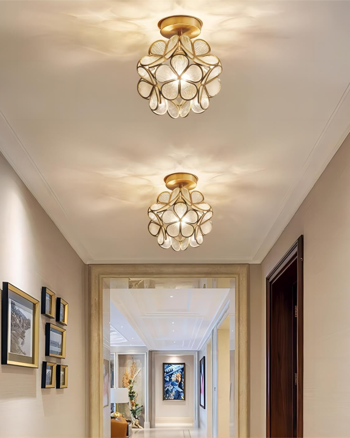 Flower Ceiling Light Flush Mount 8-Inch Gold & Acrylic LED Fixture for Bedroom Hallway Living Room Entry Modern Floral Design | Lonoma