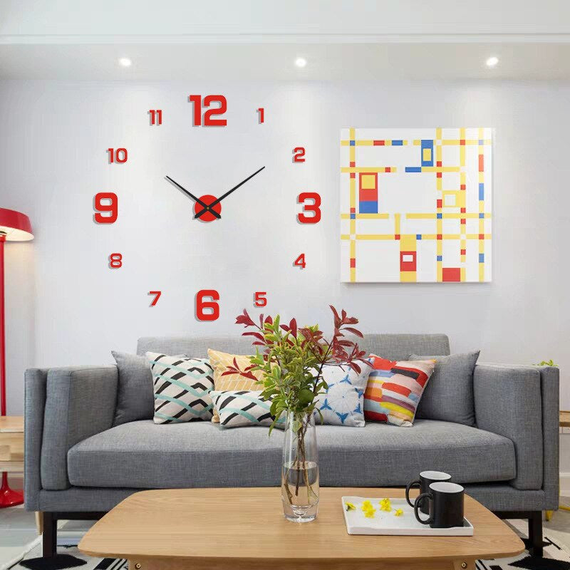Large DIY 3D Wall Clock, Silent Quartz Non-Ticking Oversized Modern Black Numerals for Living Room, Office & Bedroom Wall Decor | Lonoma