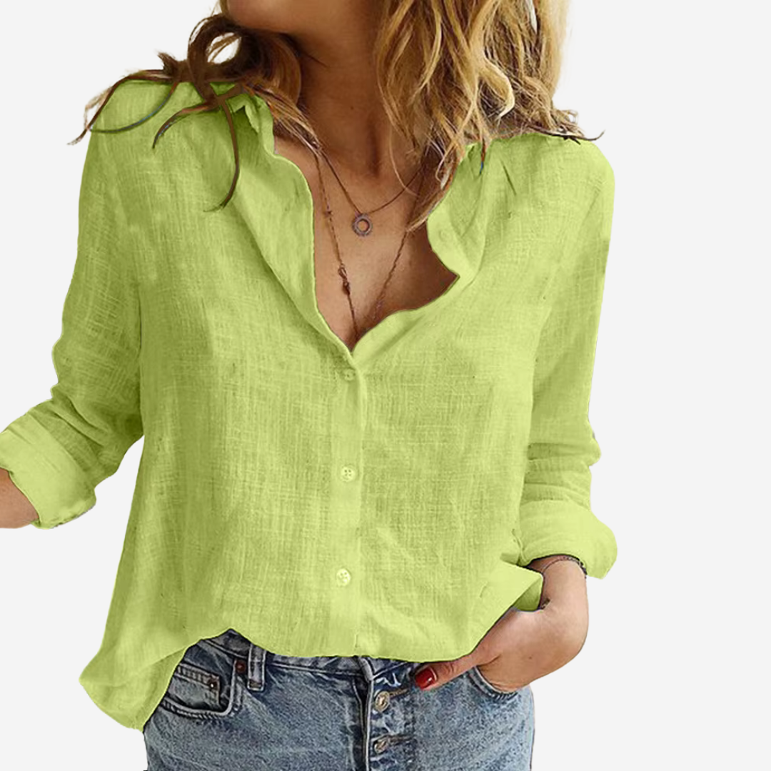 Women's Revere Collar Blouse in Relaxed Fit — Elegant Long-Sleeve Shirt for Office & Casual Wear | Koossa