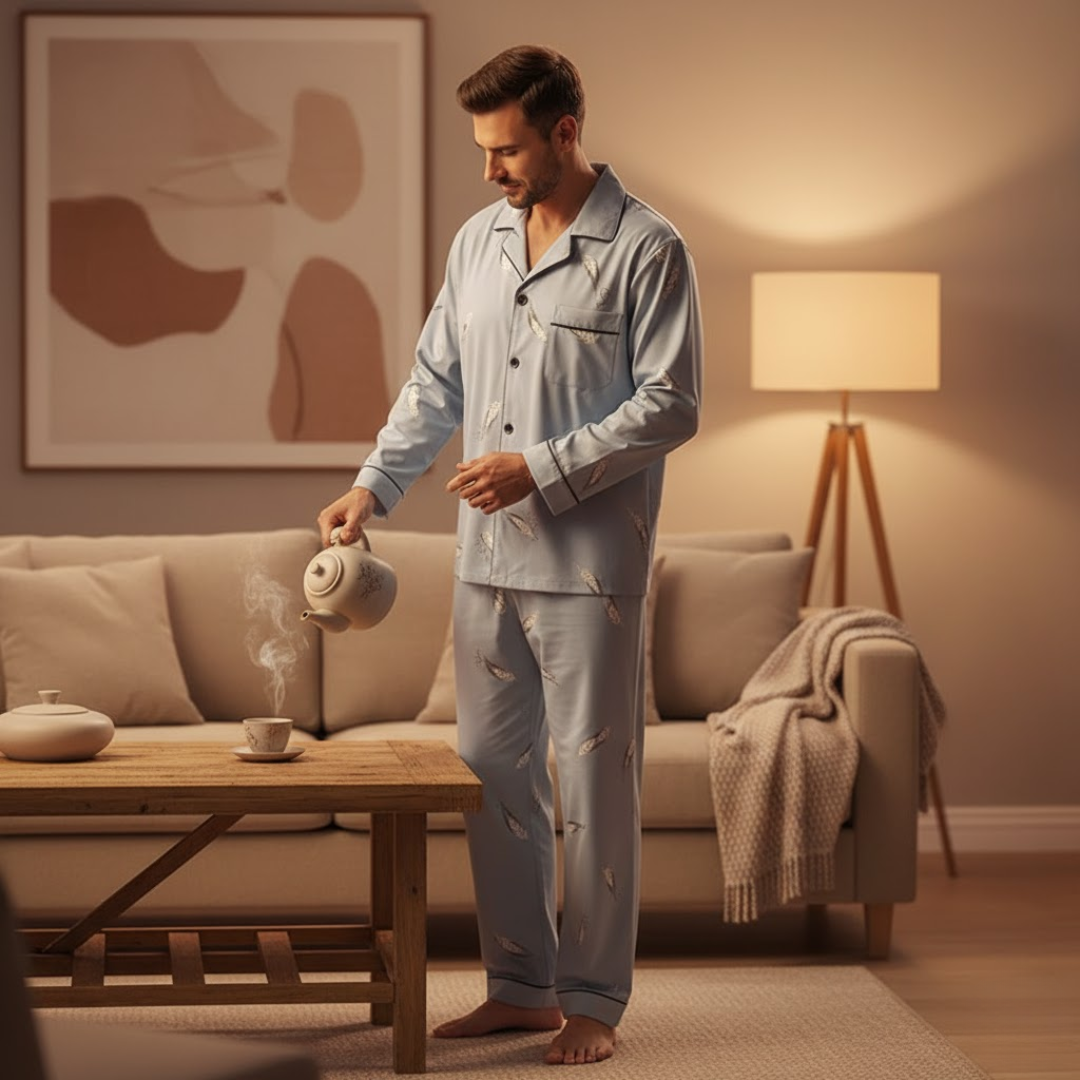 Men's Classic Button-Front Nightshirt — Elegant Loungewear for Comfortable Sleep & Relaxed Evenings | Koossa