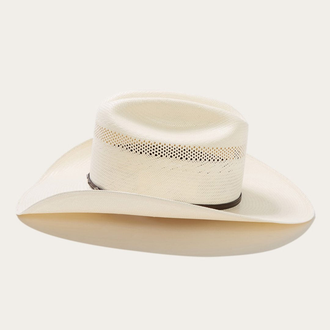 Chapeau de cowboy western en paille naturelle tressée avec bandeau cuir et détails métalliques réglable 58–60 cm | Koossa